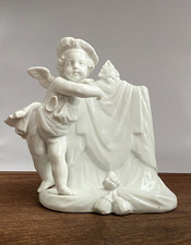 Antique c1890s Porcelain Winged Cherub Figurine Pointing Menu Photo Notes