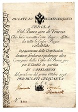 BANCO DEL GIRO DI VENEZIA CEDOLA DA 50 DUCATI 1798 - LA PIU' RARA DELLE 3 EMISS.