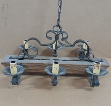 Antico lampadario 6 Luci in legno intarsiato Ferro Battuto forgiato funzionante