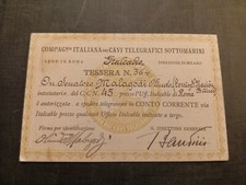 Tessera Autografo OLINDO MALAGODI Partito Liberale Cavi Telegrafici Sottomarini 