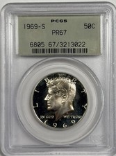 Mezzo dollaro 1969 S 50C PR67 Kennedy Proof - PCGS OGH vintage vecchio supporto verde