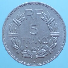 FRANCIA IV REPUBBLICA 5 FRANCHI 1950 CLOSED 9 ALLUMINIO COIN qSPL CURRENCY
