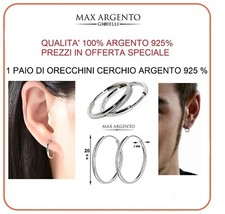 Orecchini donna a cerchio per uomo cerchietti in argento 925% 2 X 20 mm