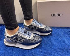 Sneakers donna liu jo platform monogram jacquard/mirror denim/silver evelyn915