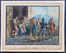 stampa antica piccola acquatinta Achille Vianelli 1830 circa zampognaro napoli