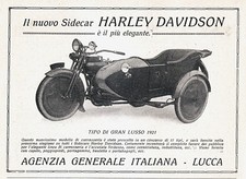PUBBLICITA' 1921 MOTO SIDECAR HARLEY DAVIDSON TIPO GRAN LUSSO ELEGANZA  LUCCA. 