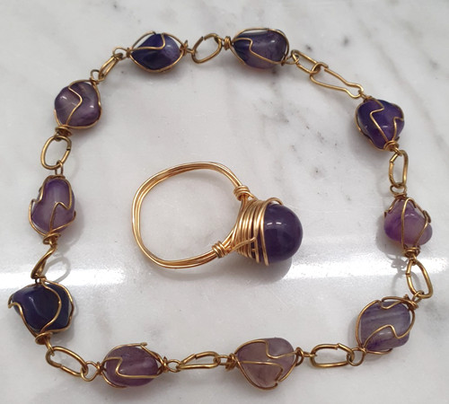 Bracciale ametista filo oro - bracciale,
