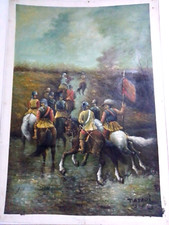 olio su tela grande cm100x70 TATARI  SOLDATI A CAVALLLO 1985