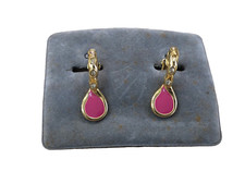 ORECCHINI CLIP METALLO ORO ROSA STRASS BIGIOTTERIA VINTAGE ANNI 70-90 DA CM 3,5