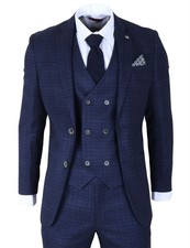Uomo Blu Quadri 3 Pezzi Abito