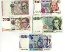Lotto 5 x Banconote Lire 1000