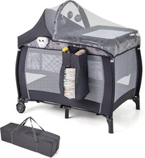 Culla Pieghevole Con Fasciatoio, Lettino Portatile Con Materasso, Giocattolo E C