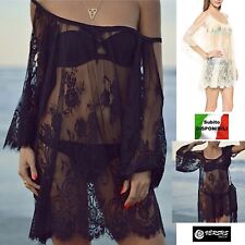 Vestito Mini Copricostume Trasparente Donna Pizzo Woman Mini Dress COV0062 SD