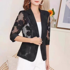 Donna Traforato Pizzo Giacca Maglia Floreale Top Ufficio Lavoro Moda