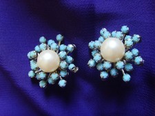 Orecchini a clip Vintage del 1970 Modernisti Sputnik tono argento vetro turchese