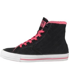 CONVERSE STAR PLAYER HI SCARPE DA GINNASTICA COLLARE IN PELLICCIA - NERO/ROSA/BIANCO - TAGLIA 3,5 - NUOVE CON SCATOLA