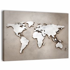 Quadro Mappamondo Bianco - Stampa su Tela Vintage Astratto da Soggiorno Ufficio