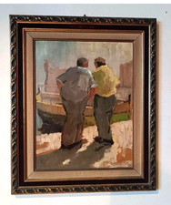 Dipinto  Olio su Tavola  Figure Livorno Prima Metá Del 900 Firmato Cornice