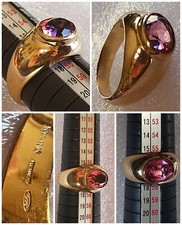 Anello?ARGENTO 800 placato ORO no. 17 ZAFFIRO rosa VINTAGE unisex UNICO pietra
