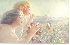 Illustratore G. Guerzoni. Prima Guerra Mondiale. Baci e rose.