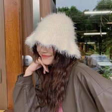 Women Faux Fur Bucket Knit Hat