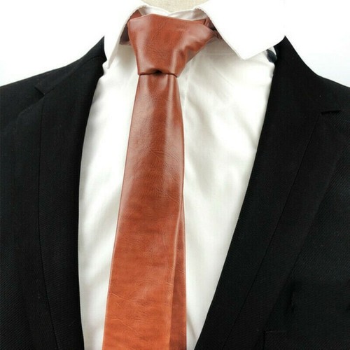 Mens slim leather tie - pu, flat