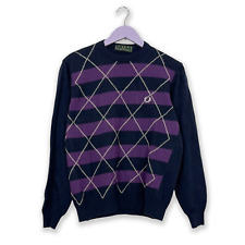Maglione Fred Perry blue viola a righe e rombi misto lana - Taglia M uomo
