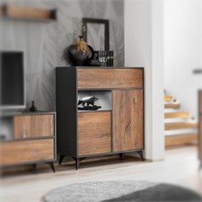 NUOVO komodee Credenza 3 Ante Orvieto per Soggiorno Rovere Antracite LED bianco