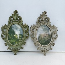 Quadretti Ovale Vintage paesaggio Stampe barocco cornice  resina 