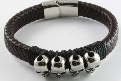Teschio bracciale biker pelle - biker,