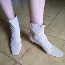 SERGIO ROSSI tronchetto donna beige scarpe tg 37 suede stretch boot shoe woman