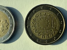 Moneta Rara da 2 Euro Finlandia 1999 & ?? 2015 30 Anni della Bandiera UE"