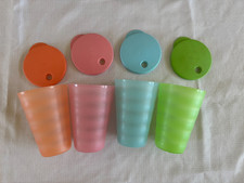 SET 4 BICCHIERI IMPILABILI TUPPERWARE IMPRESSIONI PLASTICA PASTELLO USATI