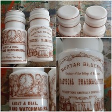 COPPIA DI BARATTOLI CONTENITORI DA FARMACIA IN OPALINA MORTAR BLUEPILL PRATICAL 