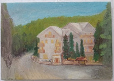 Dipinto Marsia Paesaggio di montagna Quadro Olio su tela 50x35 cm Firmato