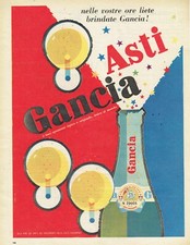 ASTI GANCIA SPUMANTE ore liete brindate GANCIA 1960 ANNI 60 PUBBLICITÀ 25X33