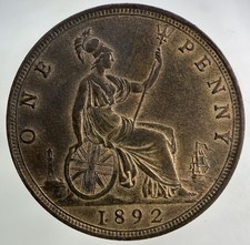 1892 Victoria One Penny Coin |