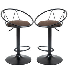 SET 2 SGABELLI DA BAR GIREVOLI CON POGGIAPIEDI SEDUTA IMBOTTITA MARRONE