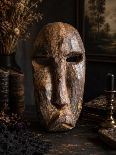 Maschera legno viso triste - legno,