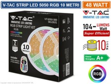 V-TAC KIT CON STRISCIA LED 5050 12V MULTICOLORE RGB 10MT CONTROLLER E ALIME