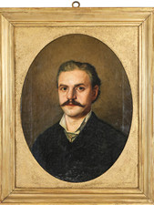 ENRICO GAMBA ( Torino 1831 - 1883 ) Quadro Dipinto Ritratto Olio su Tela Cornice