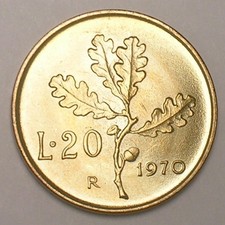 1970 Italy Italian 20 Lire Oak