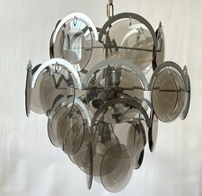 ?Lampada “Dischi” 27)Vetreria Vistosi Murano 10 Luci  50cmx55cm / H 110 Anni 60