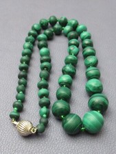 Collana pietre malachite da donna fermaglio argento 925 vintage fine XX Sec.