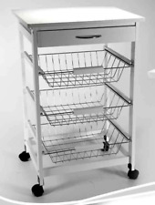 CARRELLO CUCINA LEGNO 3 CESTE PORTA FRUTTA + CASSETTO RUOTE MODERNO 76*47*37 cm