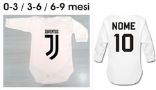 Body neonato maniche lunghe Baby T-Shirt JUVE JUVENTUS Nome + Numero 0-3-6-9mesi