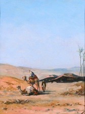 Quadro Antico Piattoli Egitto Antica Oriantaliste Dromedario Deserto Paesaggio