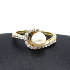 Anello in oro massiccio 18K con perla e diamanti naturali vintage '90 Italia