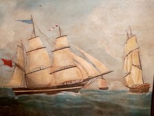 Nave Marina dipinto a olio su tavola con cornice in noce 