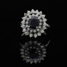 ANELLO REALE IN ORO BIANCO 18 KT DIAMANTI 1.00 E CT ZAFFIRO 1.87 CT